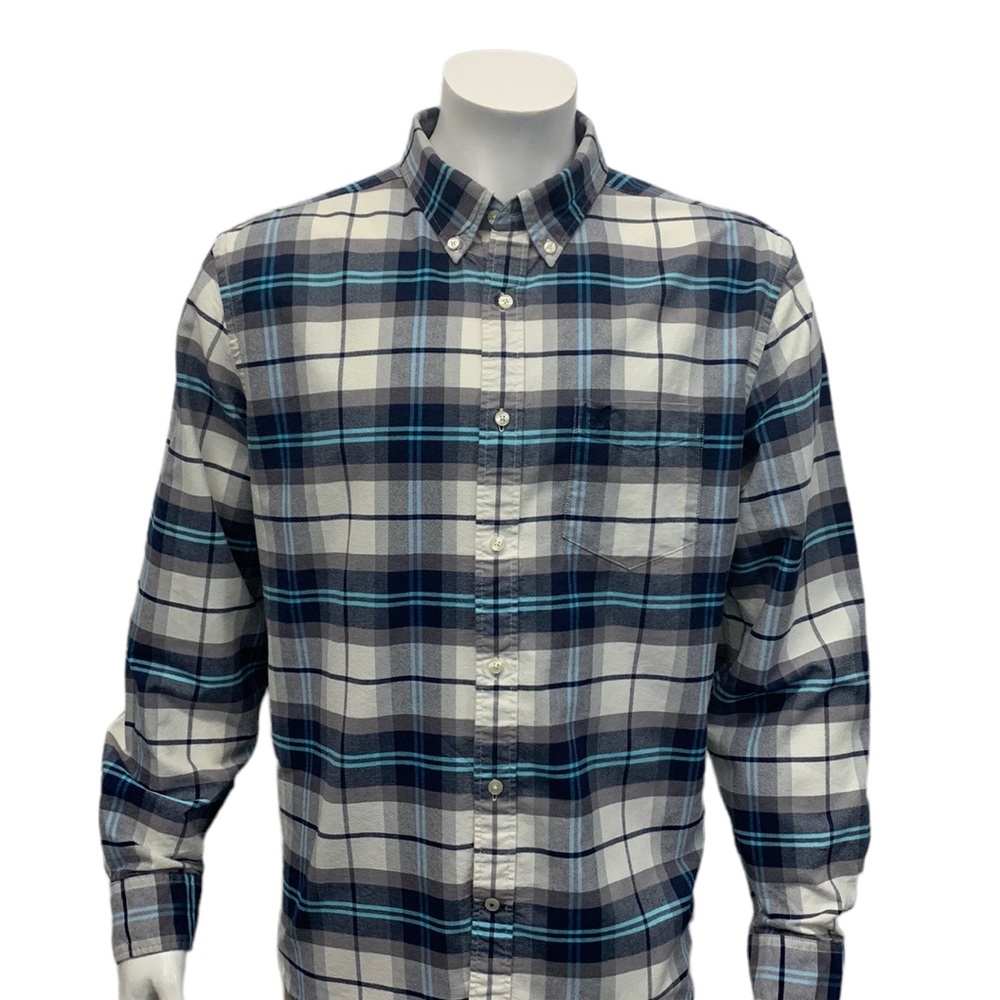 American Eagle Outfitters Cotton Blue White Plaid Long Sleeve Flannel Shirt XL